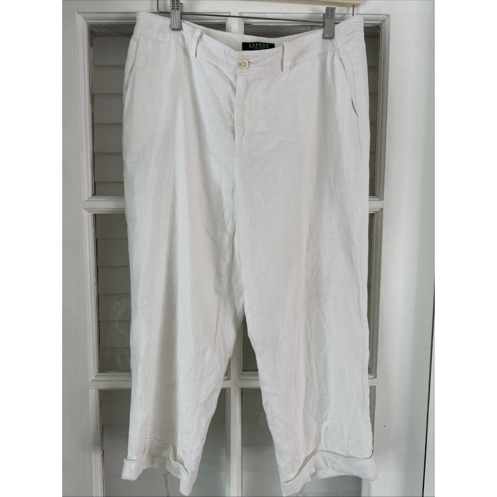 Lauren Ralph Lauren Petite White Linen Wide Leg Pants Resort Beach Boat Size 10P